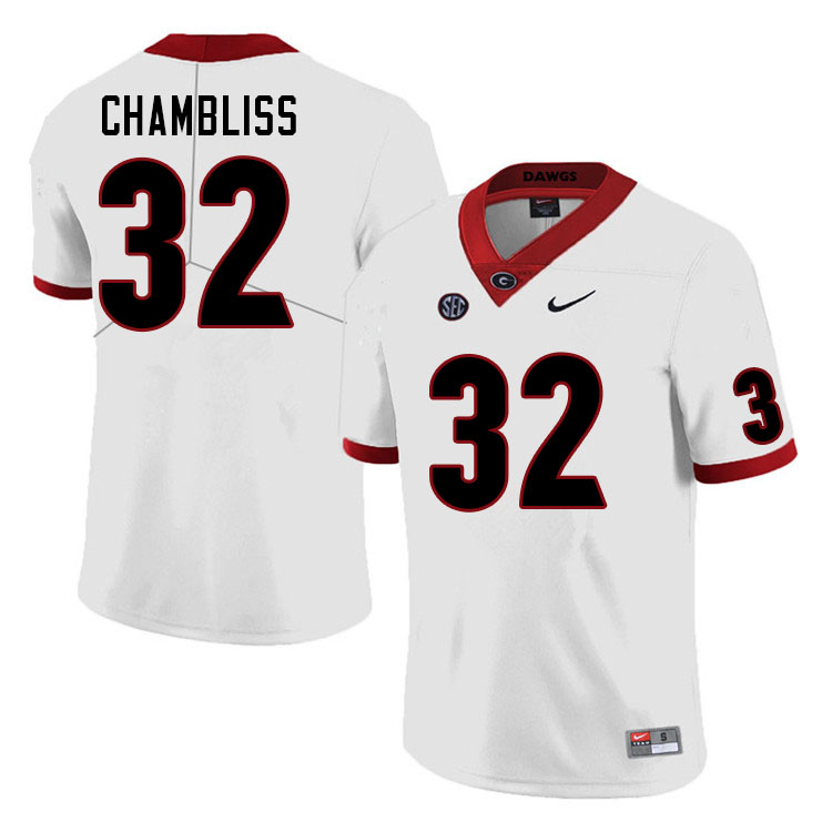 Georgia Bulldogs #32 Chaz Chambliss College Football Jerseys Sale-White